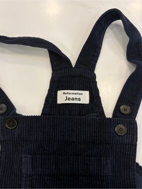 Reformation Baldwin Navy Corduroy Bibs with Front Pocket women's size 6 SO CUTE!